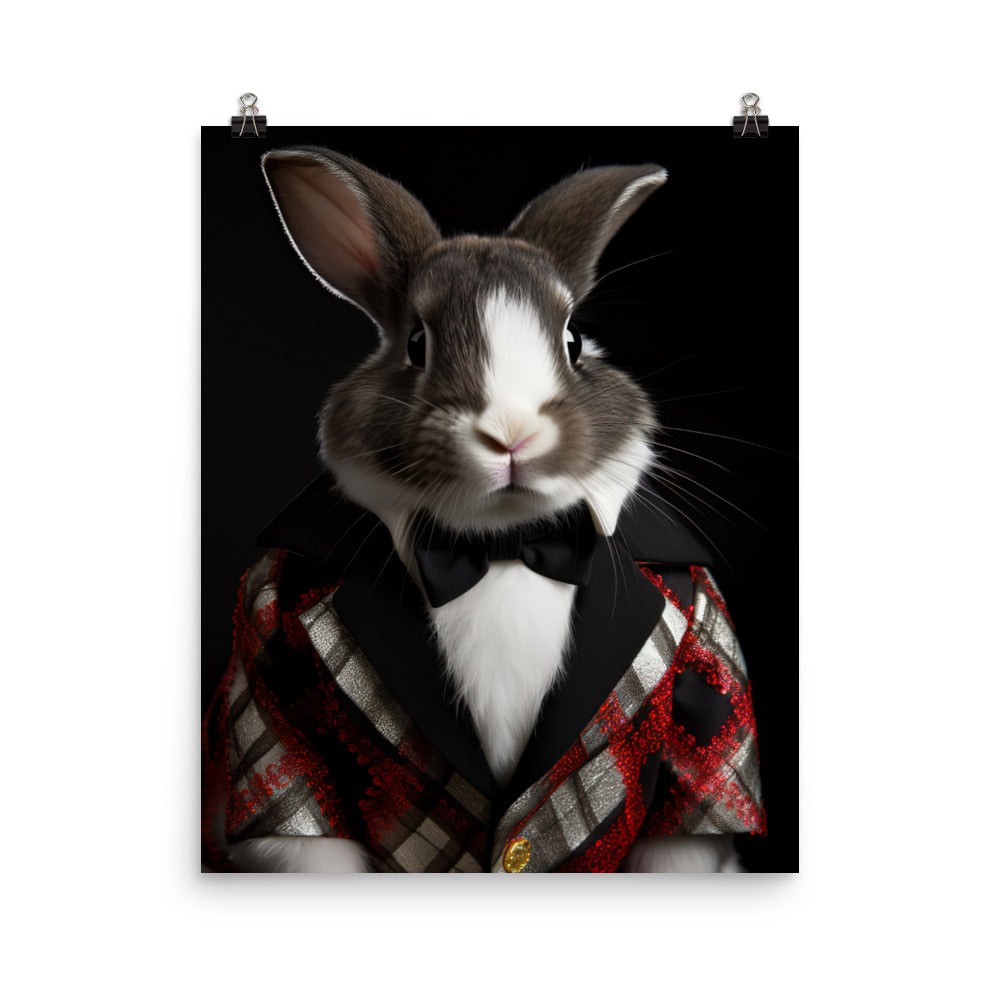 Harlequin Bunny with a Stylish Pose Photo paper poster - PosterfyAI.com