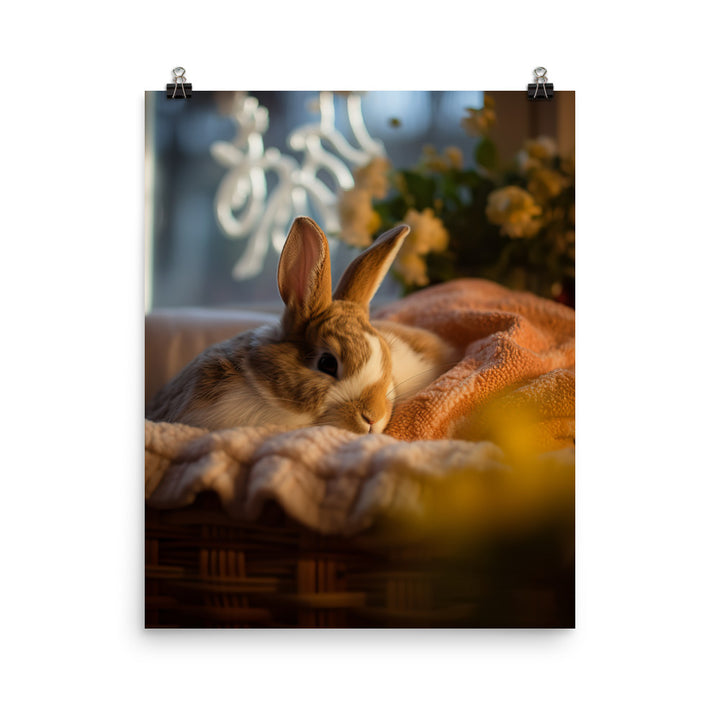 Harlequin Bunny in a Cozy Setting Photo paper poster - PosterfyAI.com