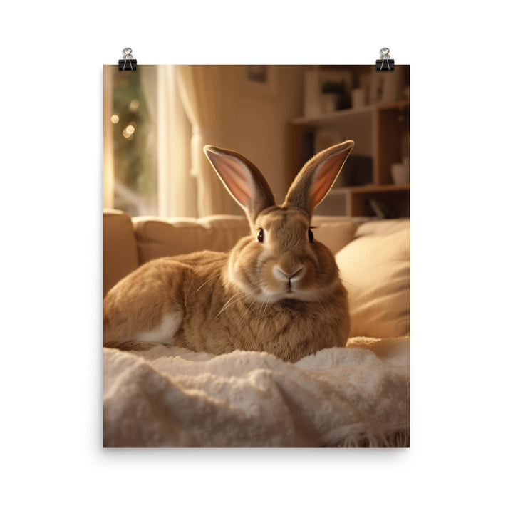 Flemish Giant Bunny in a Cozy Setting Photo paper poster - PosterfyAI.com