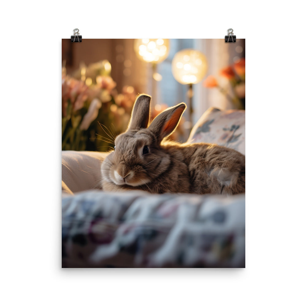 Flemish Giant Bunny in a Cozy Setting Photo paper poster - PosterfyAI.com