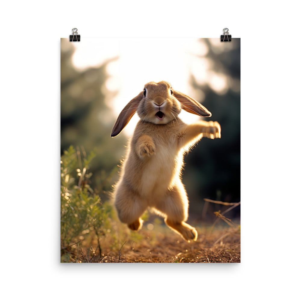 English Lop Bunny Enjoying a Playful Hop Photo paper poster - PosterfyAI.com