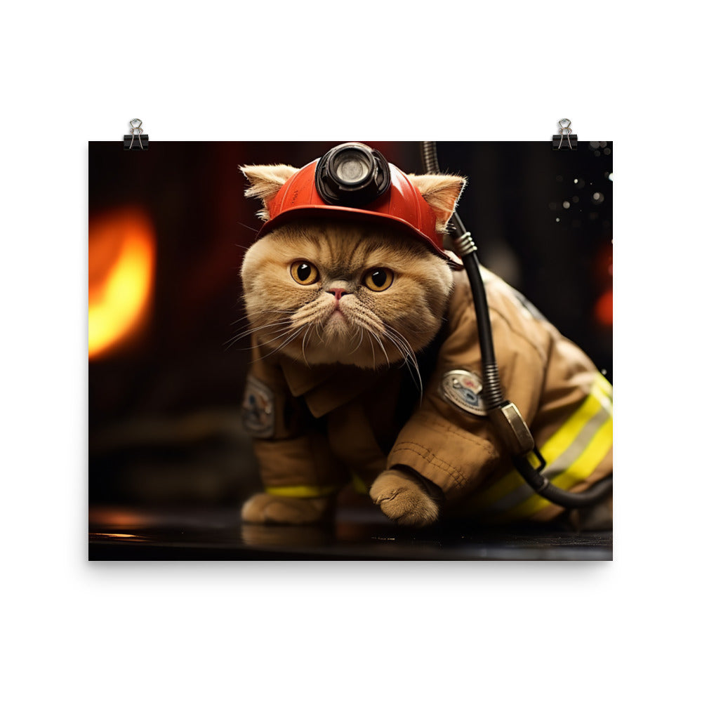 Exotic Shorthair Firefighter Photo paper poster - PosterfyAI.com