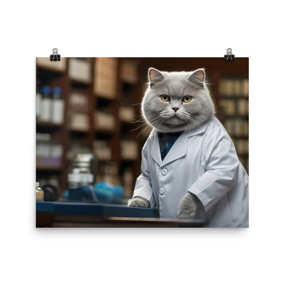 British Shorthair Pharmacist Photo paper poster - PosterfyAI.com