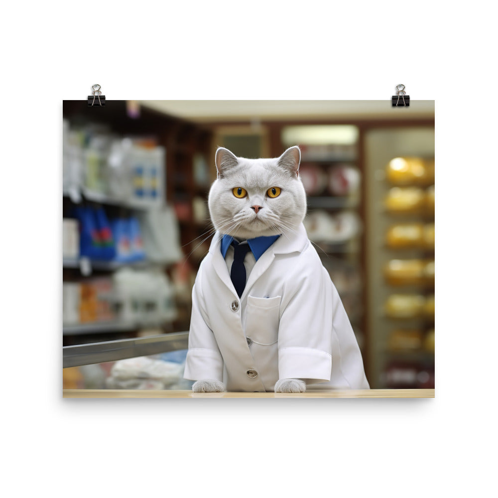 British Shorthair Pharmacist Photo paper poster - PosterfyAI.com