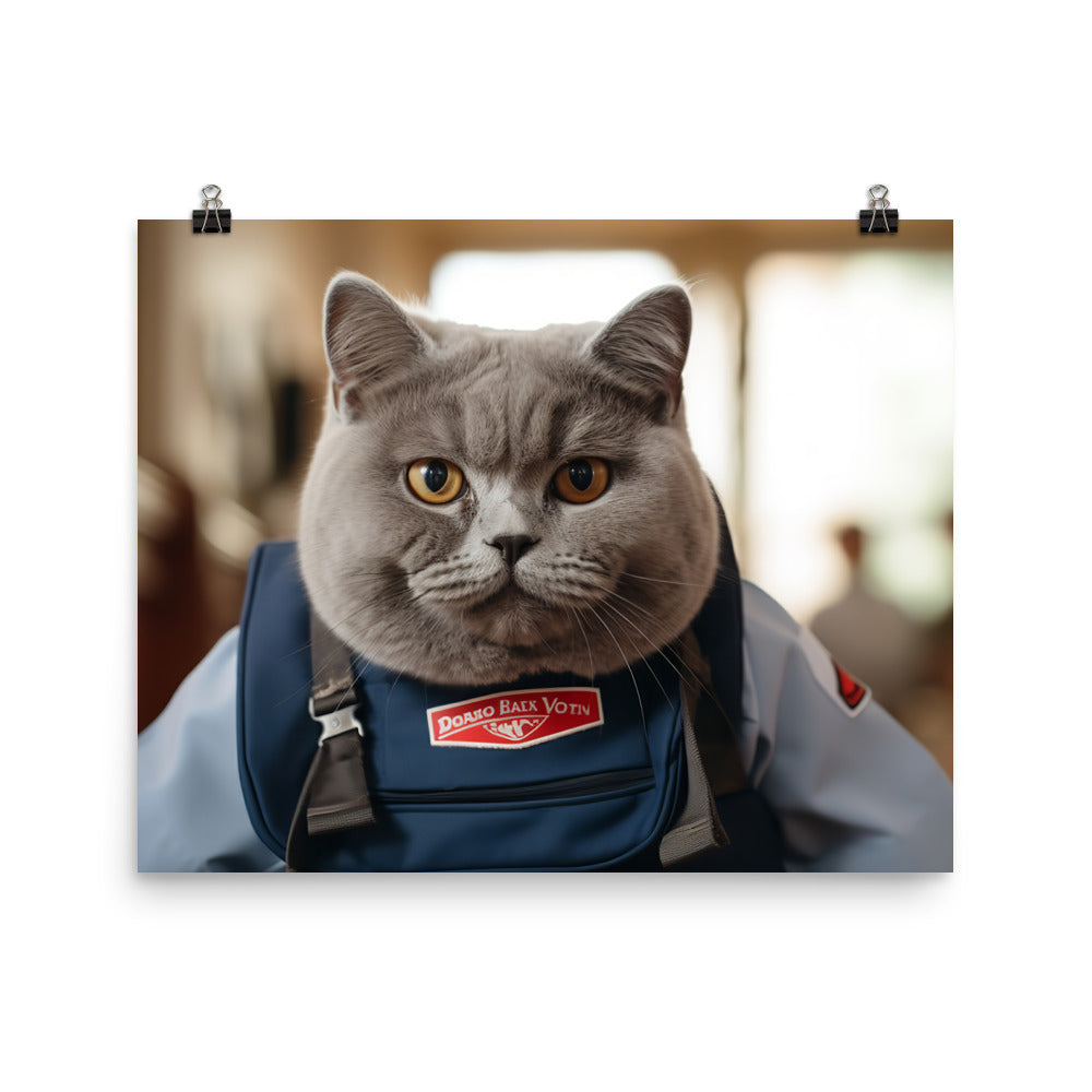 British Shorthair Mail Carrier Photo paper poster - PosterfyAI.com