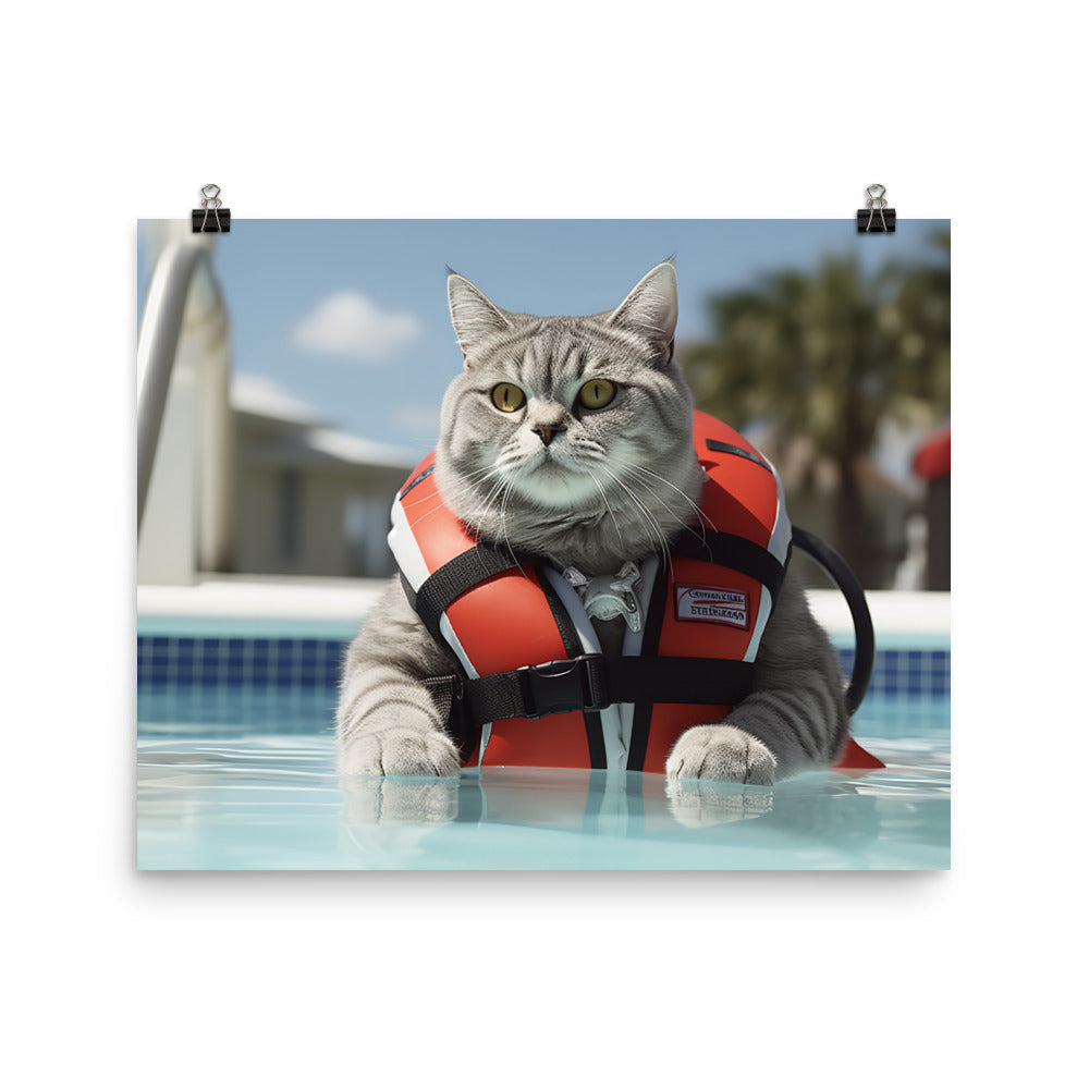 British Shorthair Lifeguard Photo paper poster - PosterfyAI.com