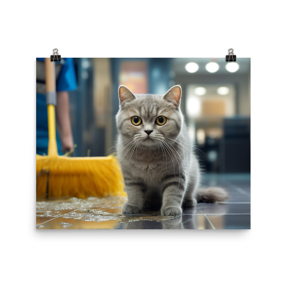 British Shorthair Janitor Photo paper poster - PosterfyAI.com