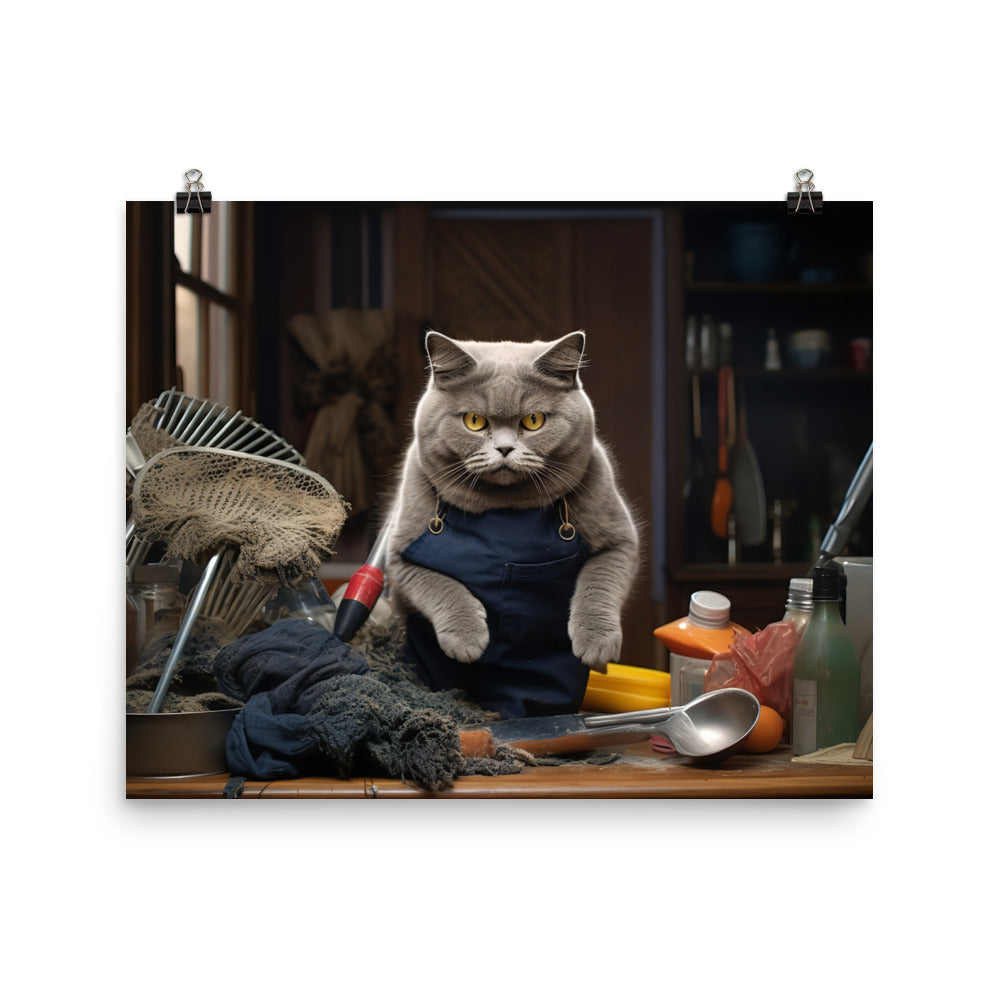 British Shorthair Janitor Photo paper poster - PosterfyAI.com