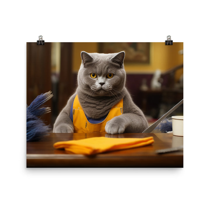 British Shorthair Janitor Photo paper poster - PosterfyAI.com