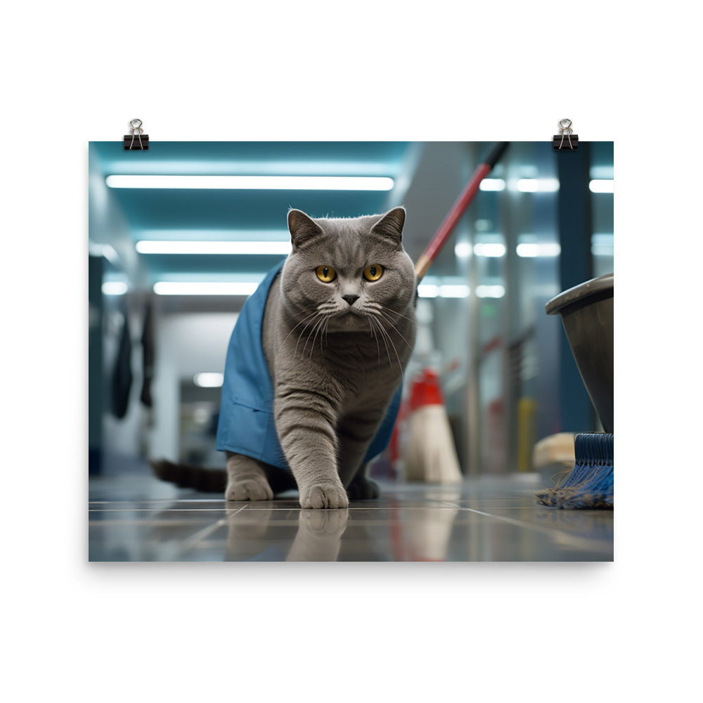 British Shorthair Janitor Photo paper poster - PosterfyAI.com