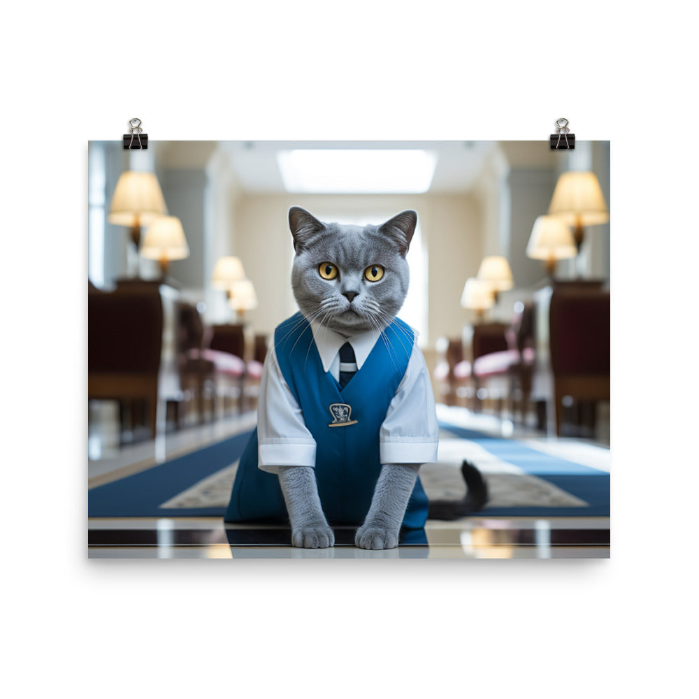 British Shorthair Janitor Photo paper poster - PosterfyAI.com