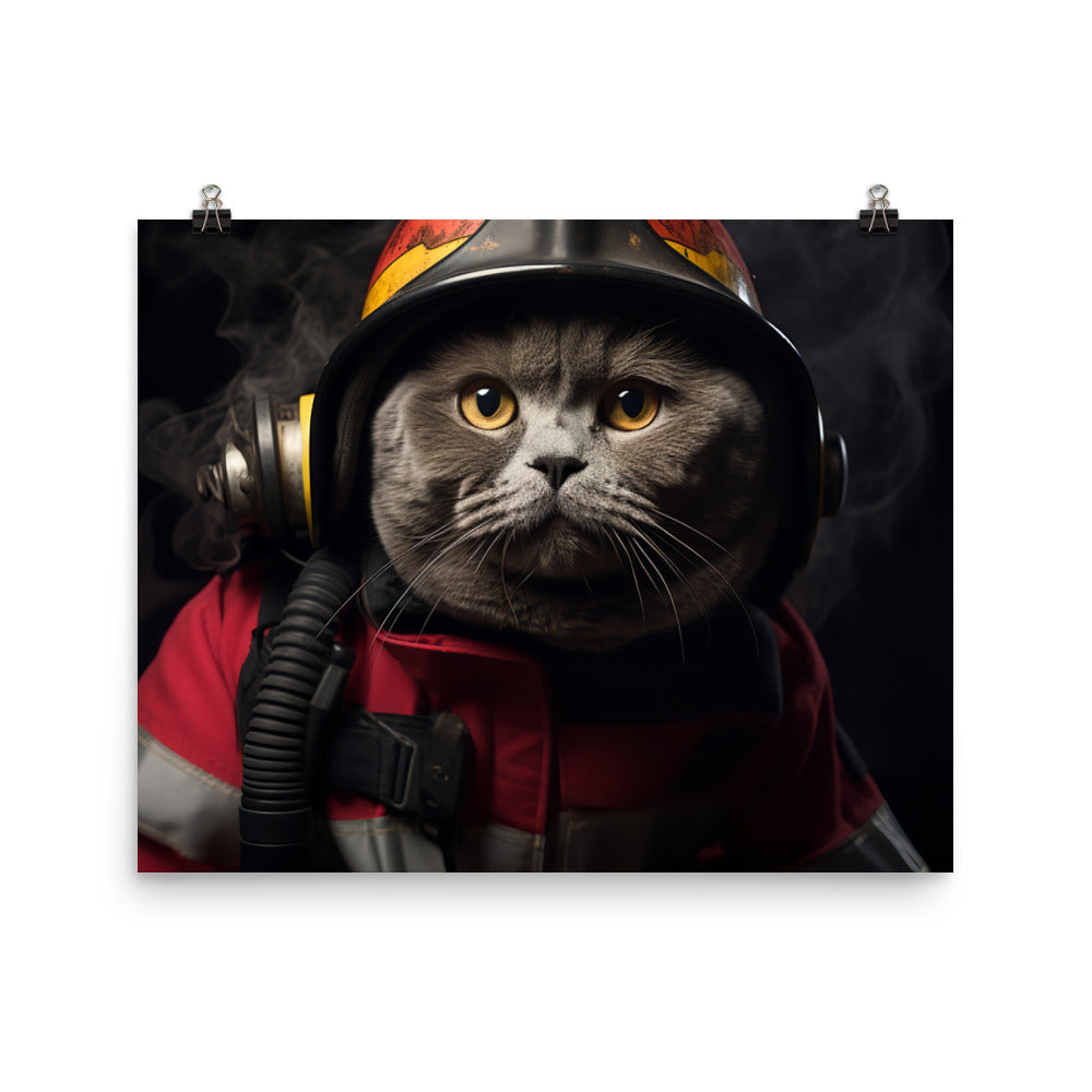 British Shorthair Firefighter Photo paper poster - PosterfyAI.com