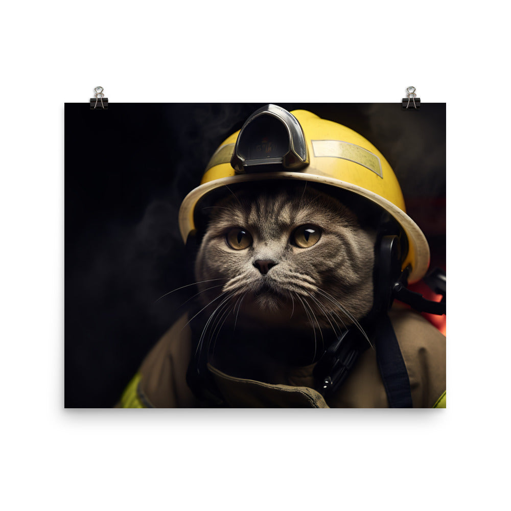 British Shorthair Firefighter Photo paper poster - PosterfyAI.com