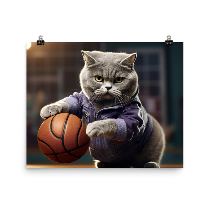 British Shorthair Basketball Player Photo paper poster - PosterfyAI.com