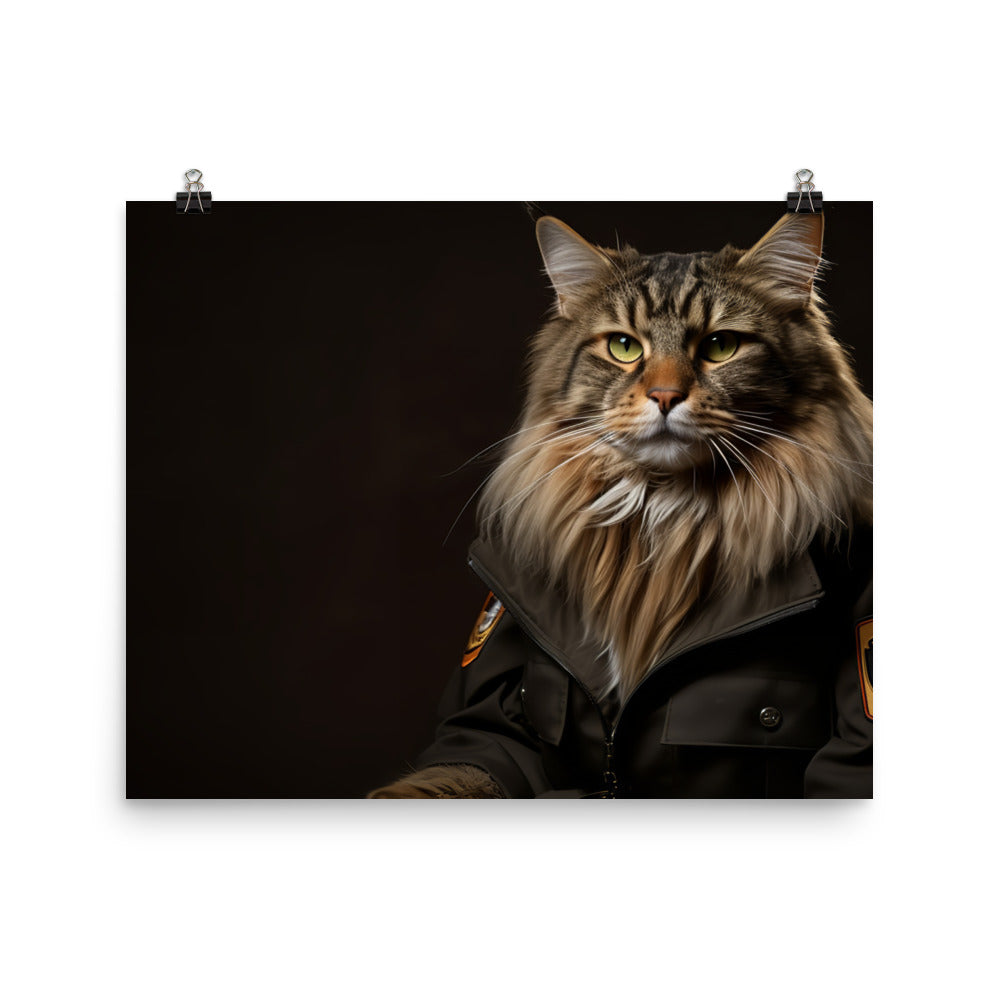 Maine Coon Security Officer Photo paper poster - PosterfyAI.com