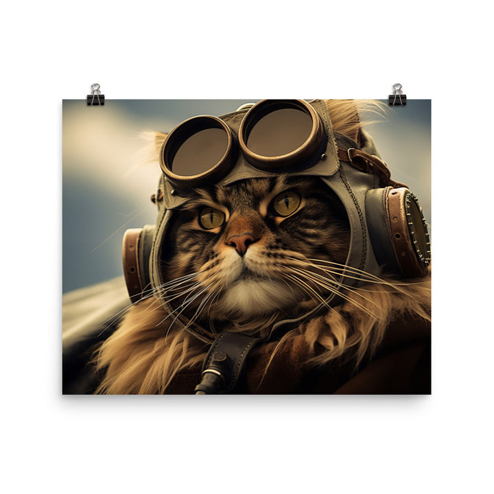 Maine Coon Pilot Photo paper poster - PosterfyAI.com