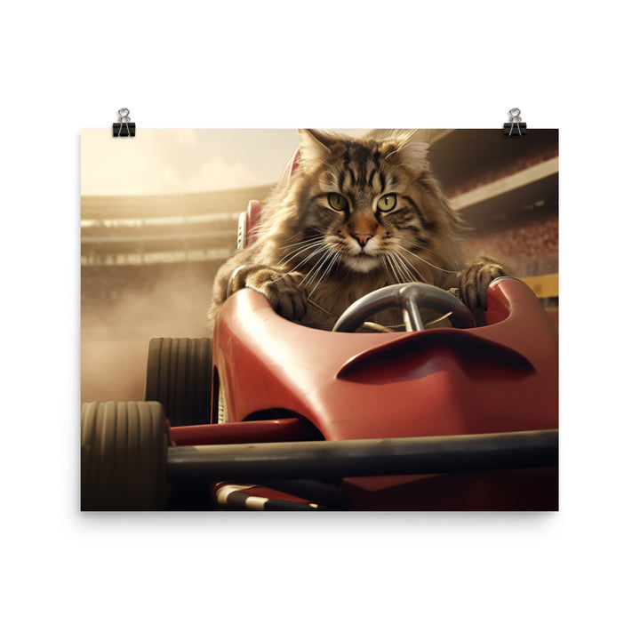 Maine Coon Motorsport Athlete Photo paper poster - PosterfyAI.com