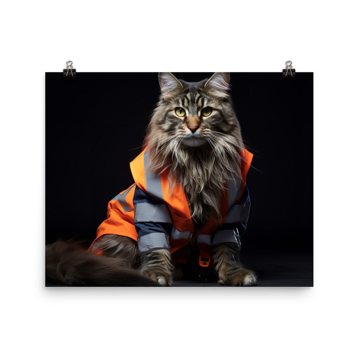 Maine Coon Janitor Photo paper poster - PosterfyAI.com