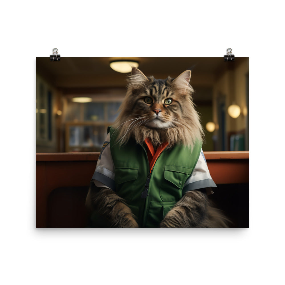 Maine Coon Janitor Photo paper poster - PosterfyAI.com