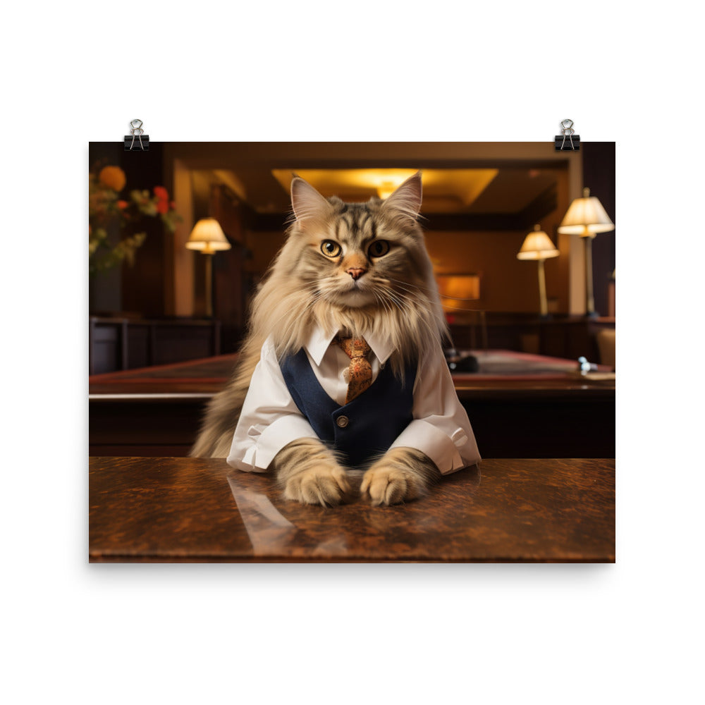 Maine Coon Hotel Staff Photo paper poster - PosterfyAI.com