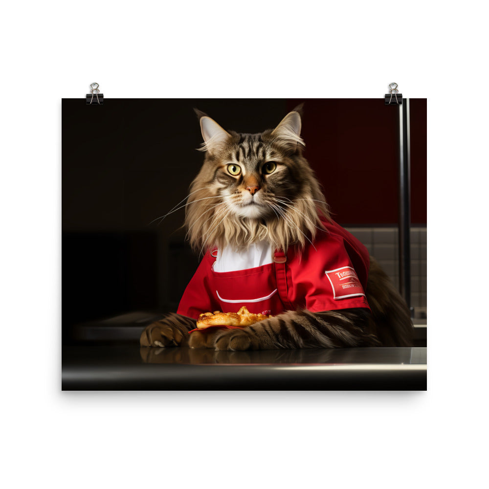 Maine Coon Fast Food Crew Photo paper poster - PosterfyAI.com