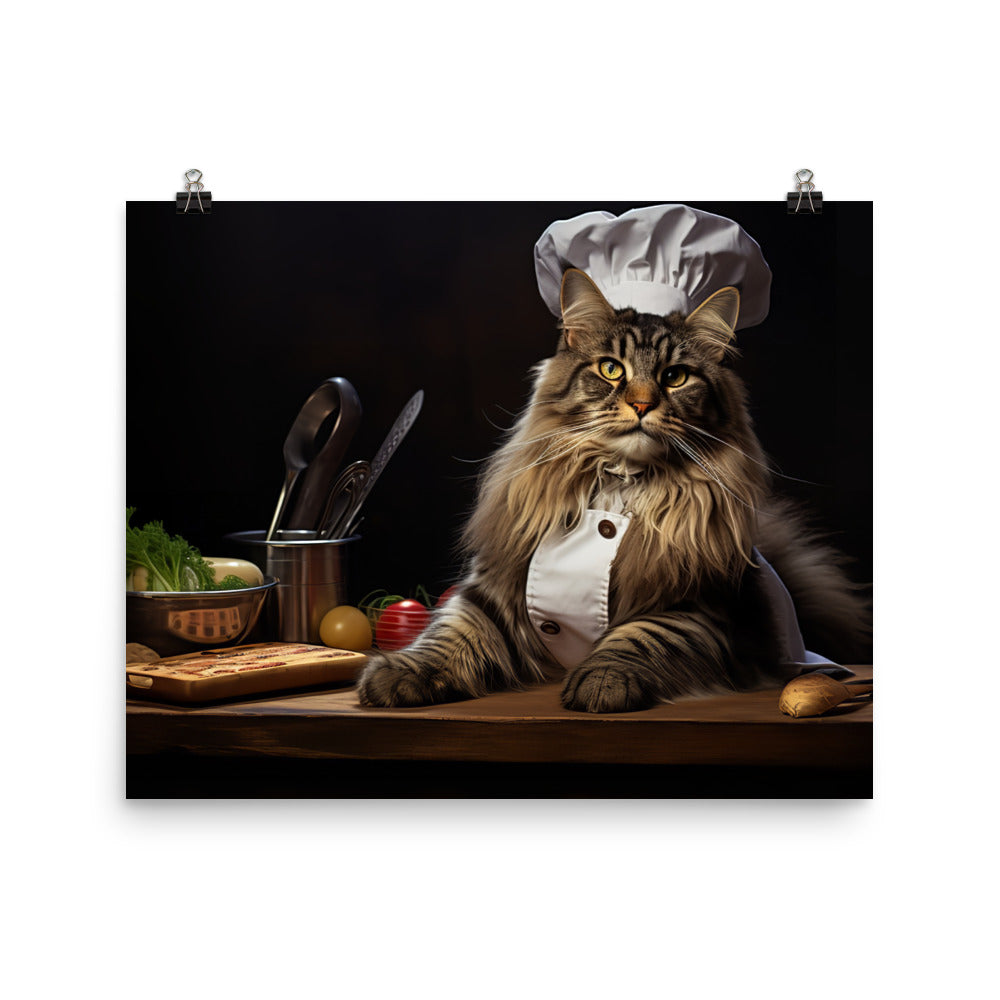 Maine Coon Chef Photo paper poster - PosterfyAI.com