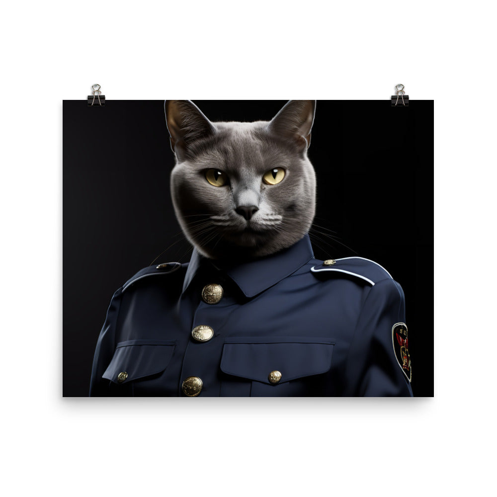 Russian Blue Security Officer Photo paper poster - PosterfyAI.com