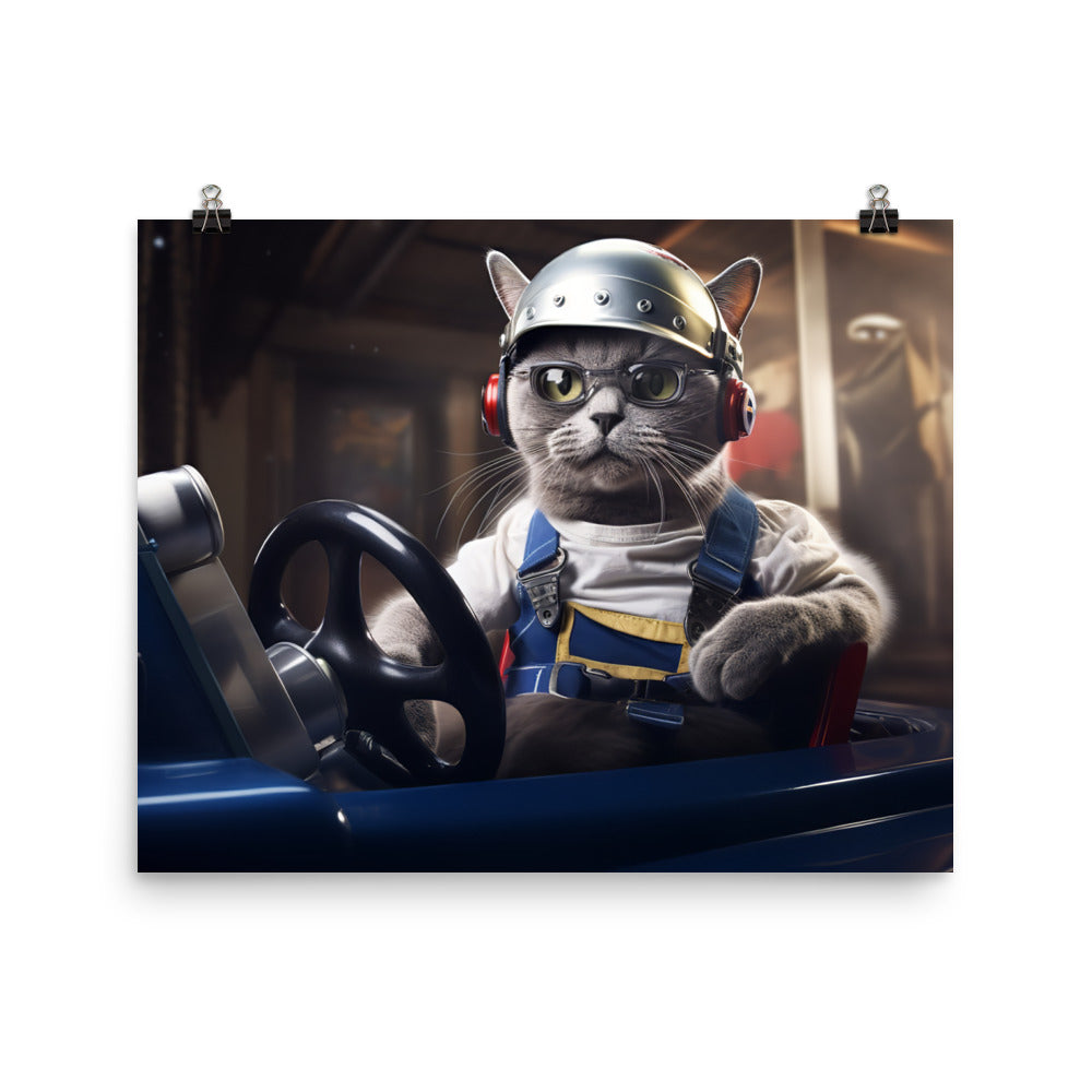 Russian Blue Motorsport Athlete Photo paper poster - PosterfyAI.com