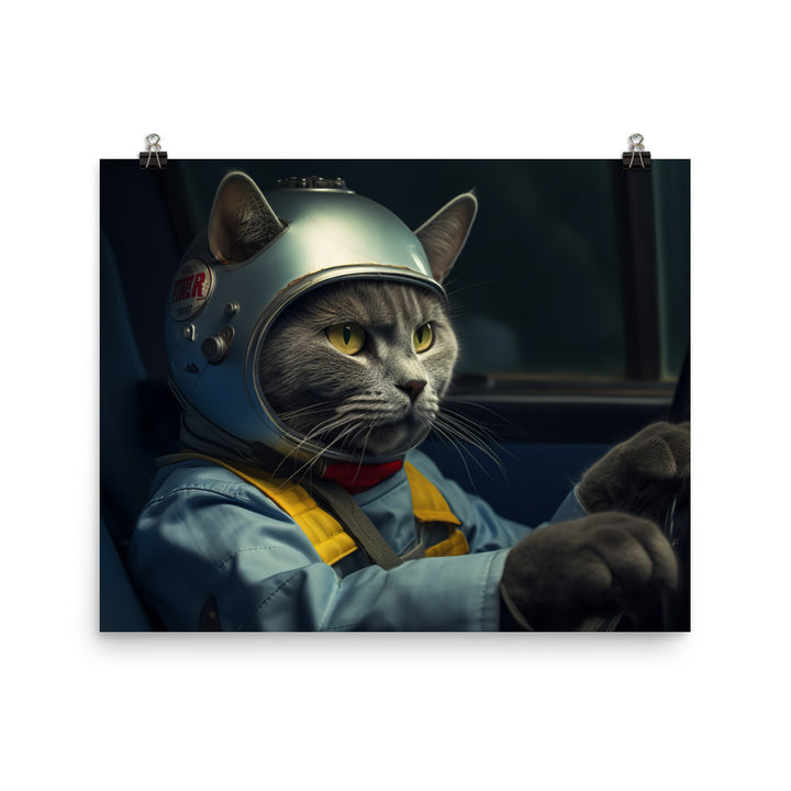 Russian Blue Motorsport Athlete Photo paper poster - PosterfyAI.com