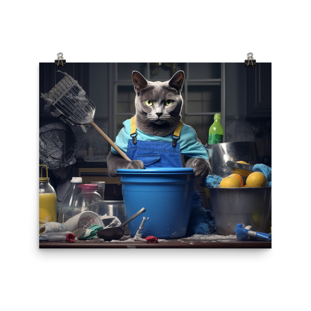 Russian Blue Janitor Photo paper poster - PosterfyAI.com