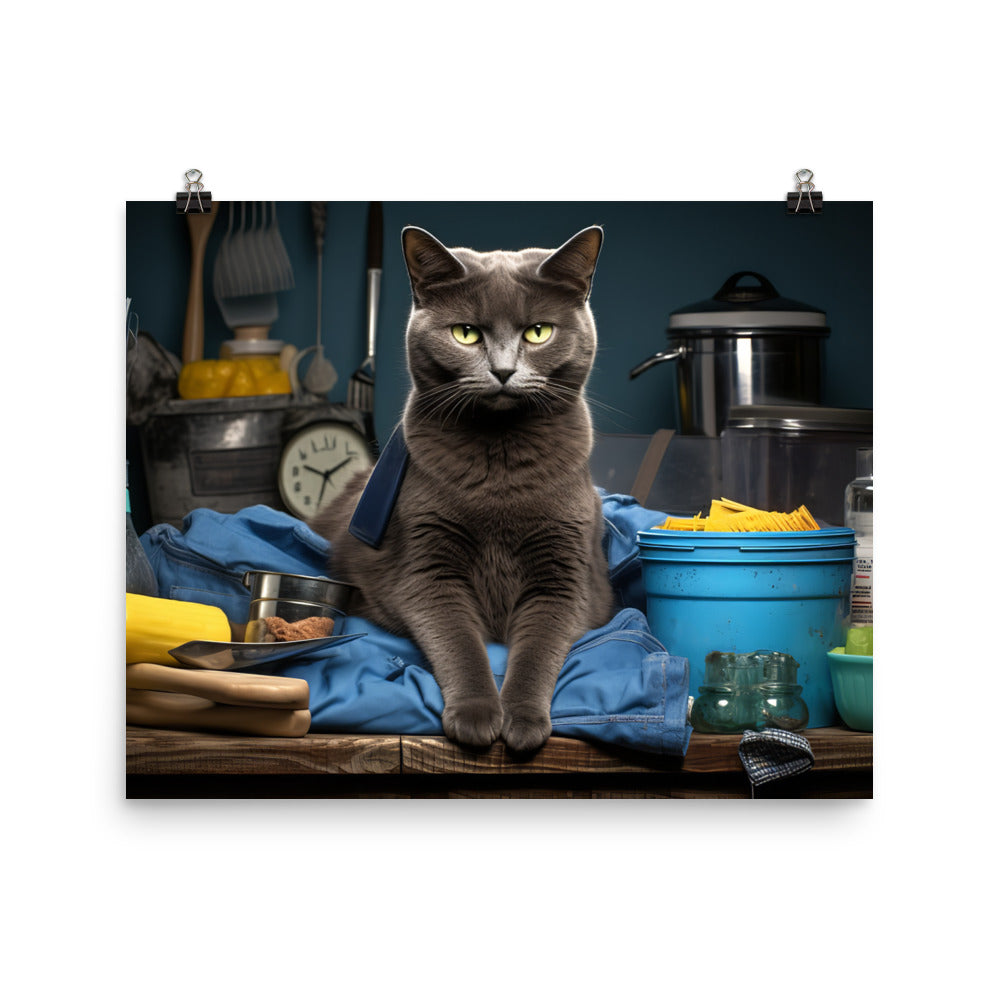 Russian Blue Janitor Photo paper poster - PosterfyAI.com