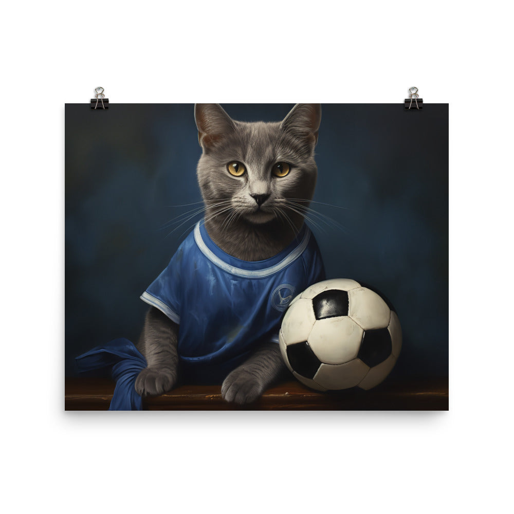 Russian Blue Football Player Photo paper poster - PosterfyAI.com