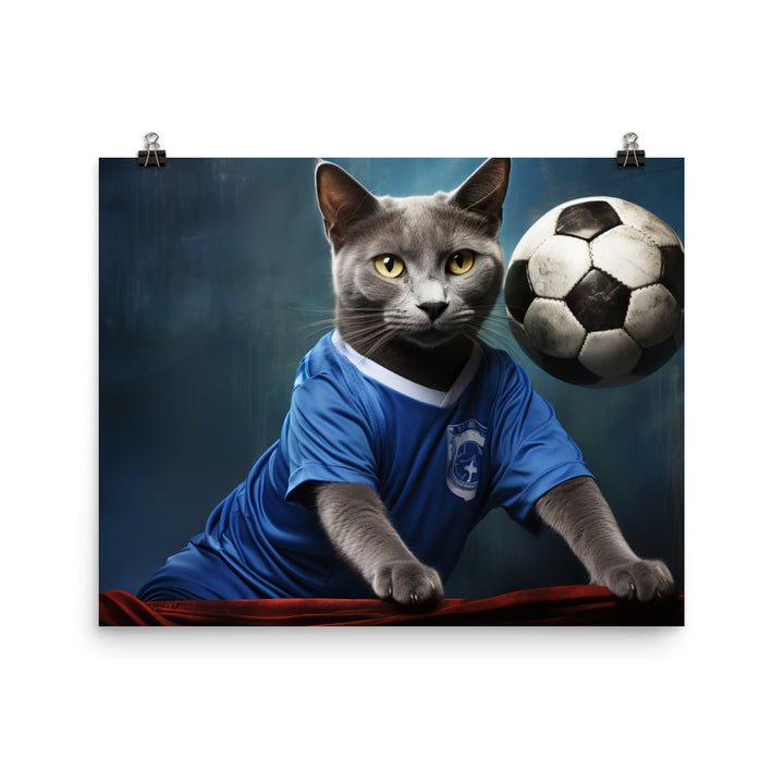 Russian Blue Football Player Photo paper poster - PosterfyAI.com