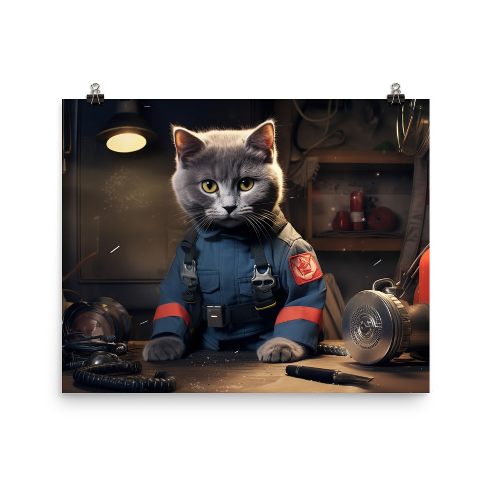 Russian Blue Firefighter Photo paper poster - PosterfyAI.com