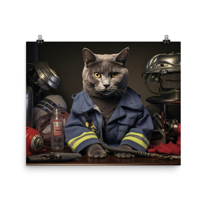 Russian Blue Firefighter Photo paper poster - PosterfyAI.com