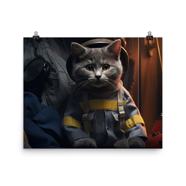 Russian Blue Firefighter Photo paper poster - PosterfyAI.com