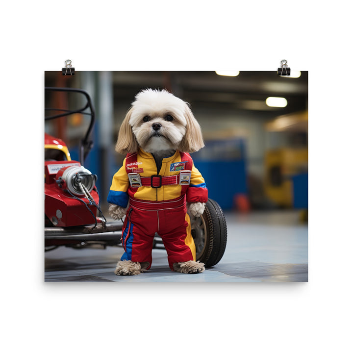 Lhasa Apso Motorsport Athlete Photo paper poster - PosterfyAI.com