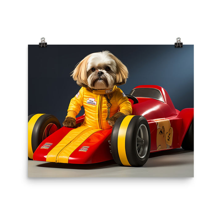 Lhasa Apso Motorsport Athlete Photo paper poster - PosterfyAI.com