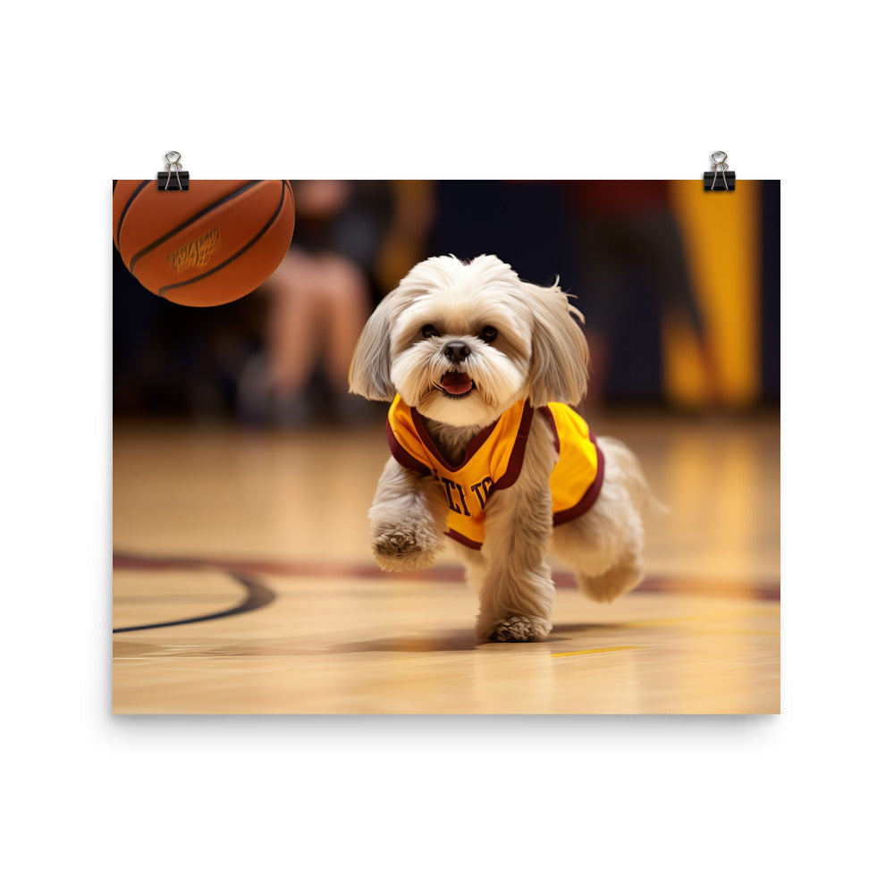 Lhasa Apso Basketball Player Photo paper poster - PosterfyAI.com