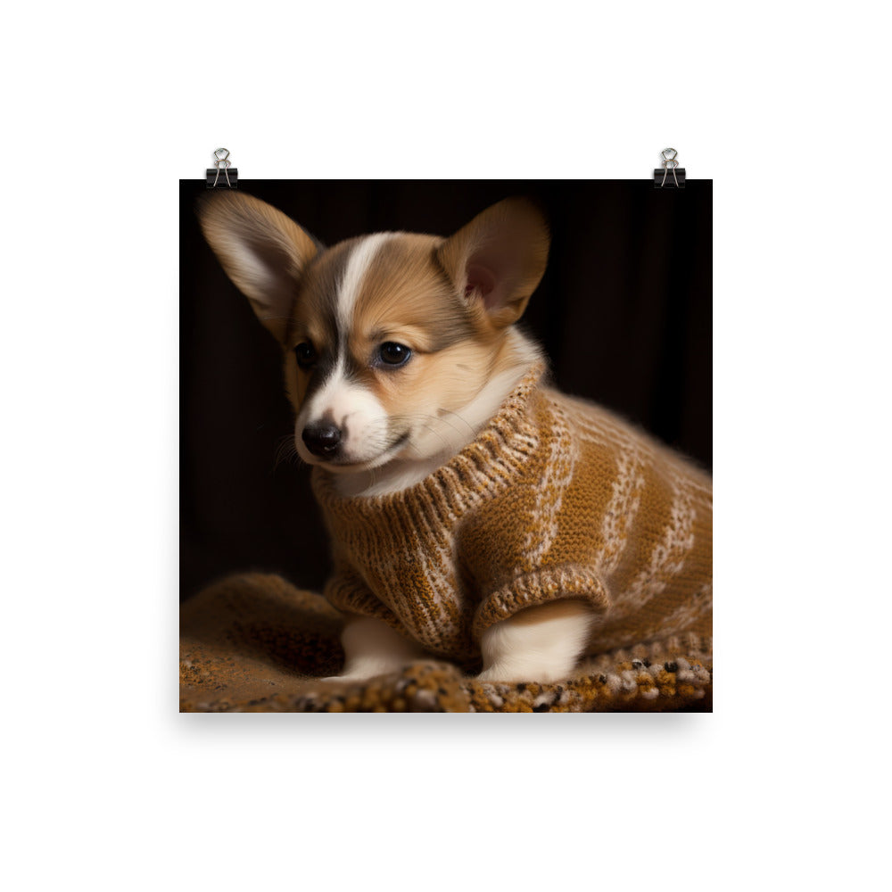 Welsh Corgi Pup in a Sweater Photo paper poster - PosterfyAI.com