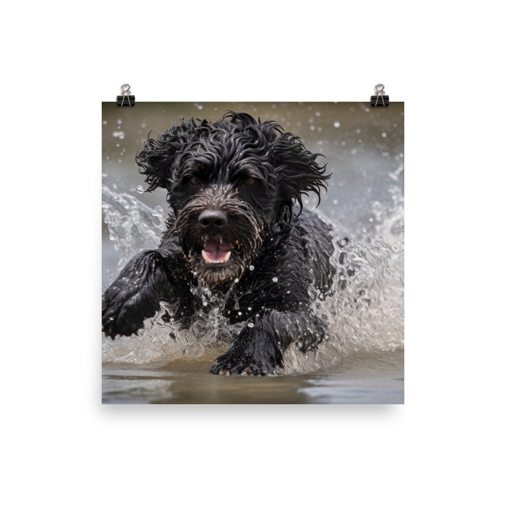 Portuguese Water Dog playing Photo paper poster - PosterfyAI.com