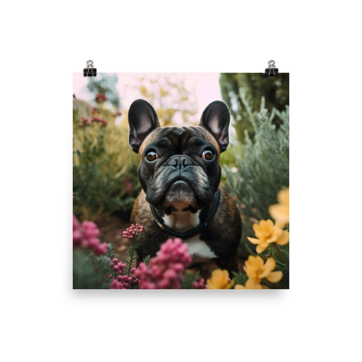 Frenchie in the garden Photo paper poster - PosterfyAI.com