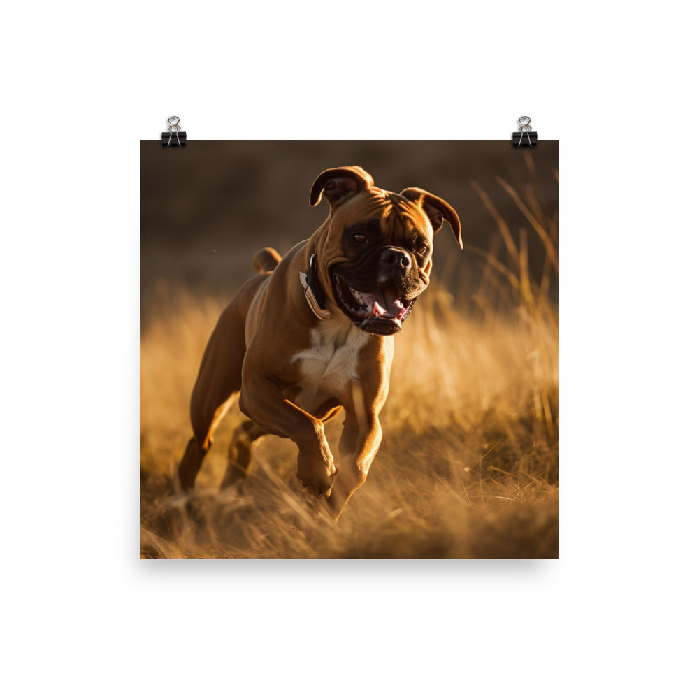 Energetic Boxer at Playtime Photo paper poster - PosterfyAI.com