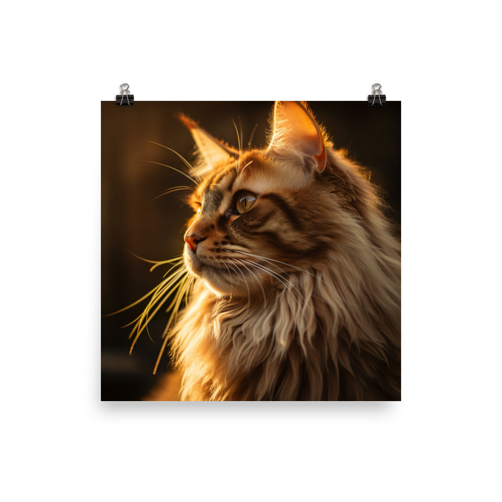 Maine Coon Elegance in Golden Hour Photo paper poster - PosterfyAI.com