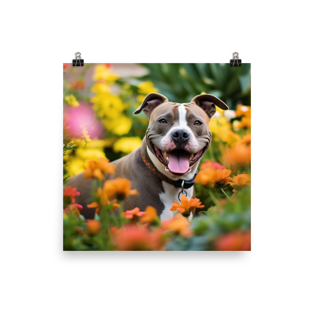 American Staffordshire Terrier in the Garden Photo paper poster - PosterfyAI.com