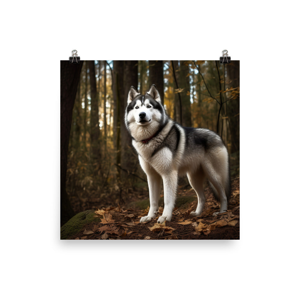 Alaskan Malamute in the Forest Photo paper poster - PosterfyAI.com