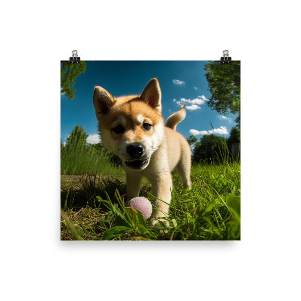 Akita Pup Playtime in the Park Photo paper poster - PosterfyAI.com