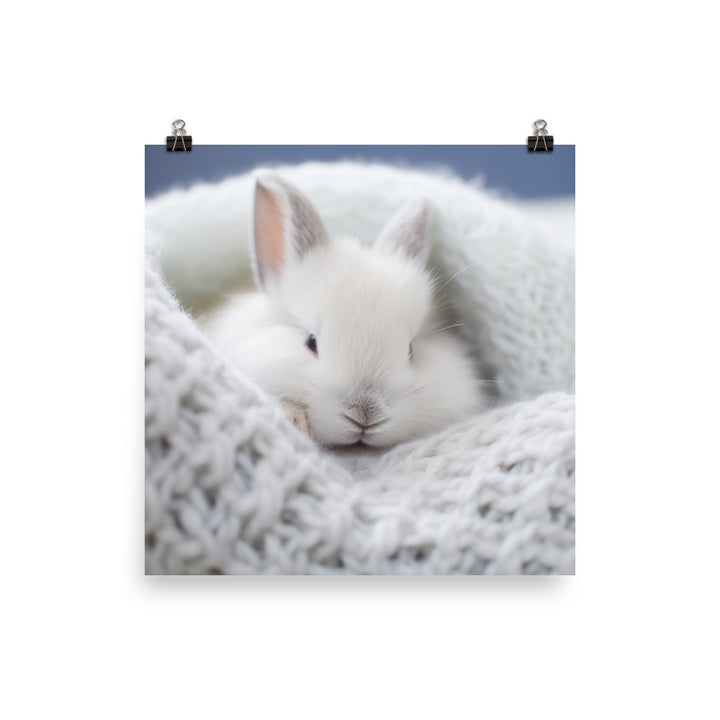 Dwarf Hotot Bunny in a Cozy Setting Photo paper poster - PosterfyAI.com