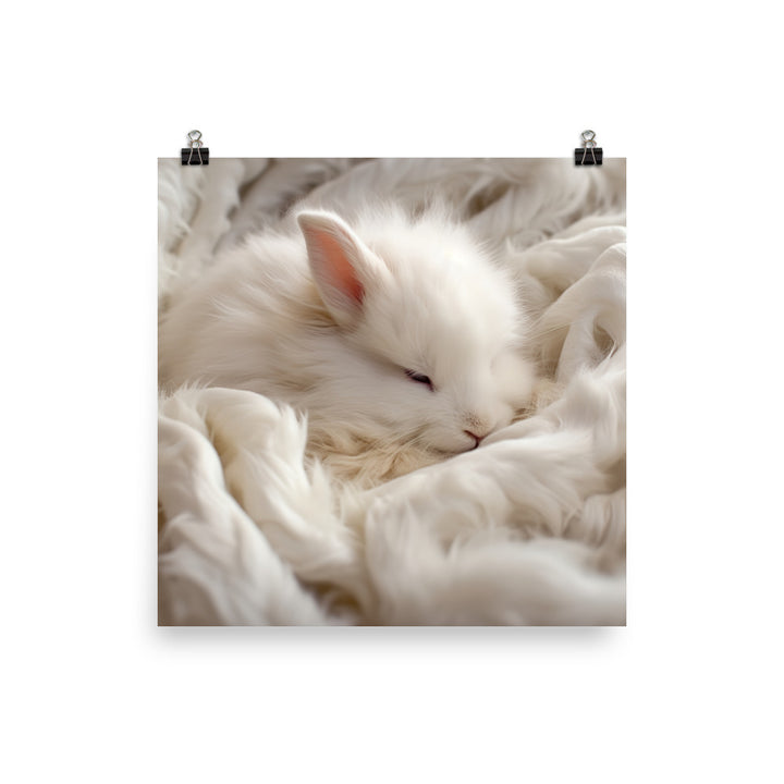 Satin Angora Bunny Enjoying a Playful Hop Photo paper poster - PosterfyAI.com