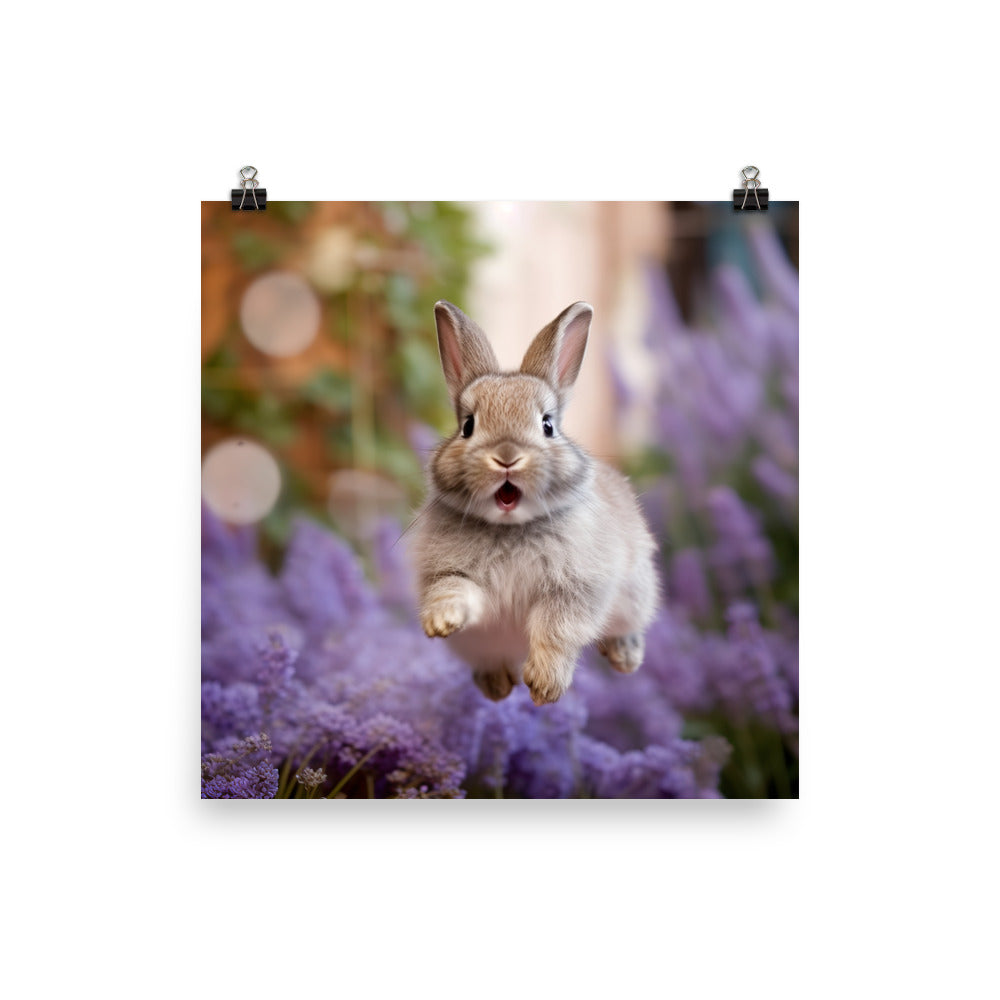 Lilac Bunny Enjoying a Playful Hop Photo paper poster - PosterfyAI.com